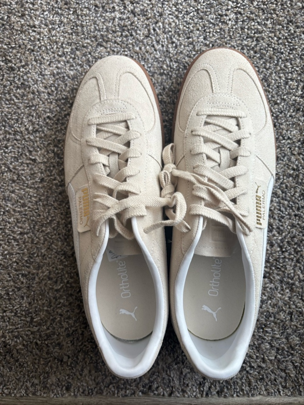 Puma Women’s Cream Suede Sneakers with Gold Logo